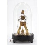 A French Great Exhibition diminutive skeleton alarm clock by Pierret of Paris, 28 cm to top of glass