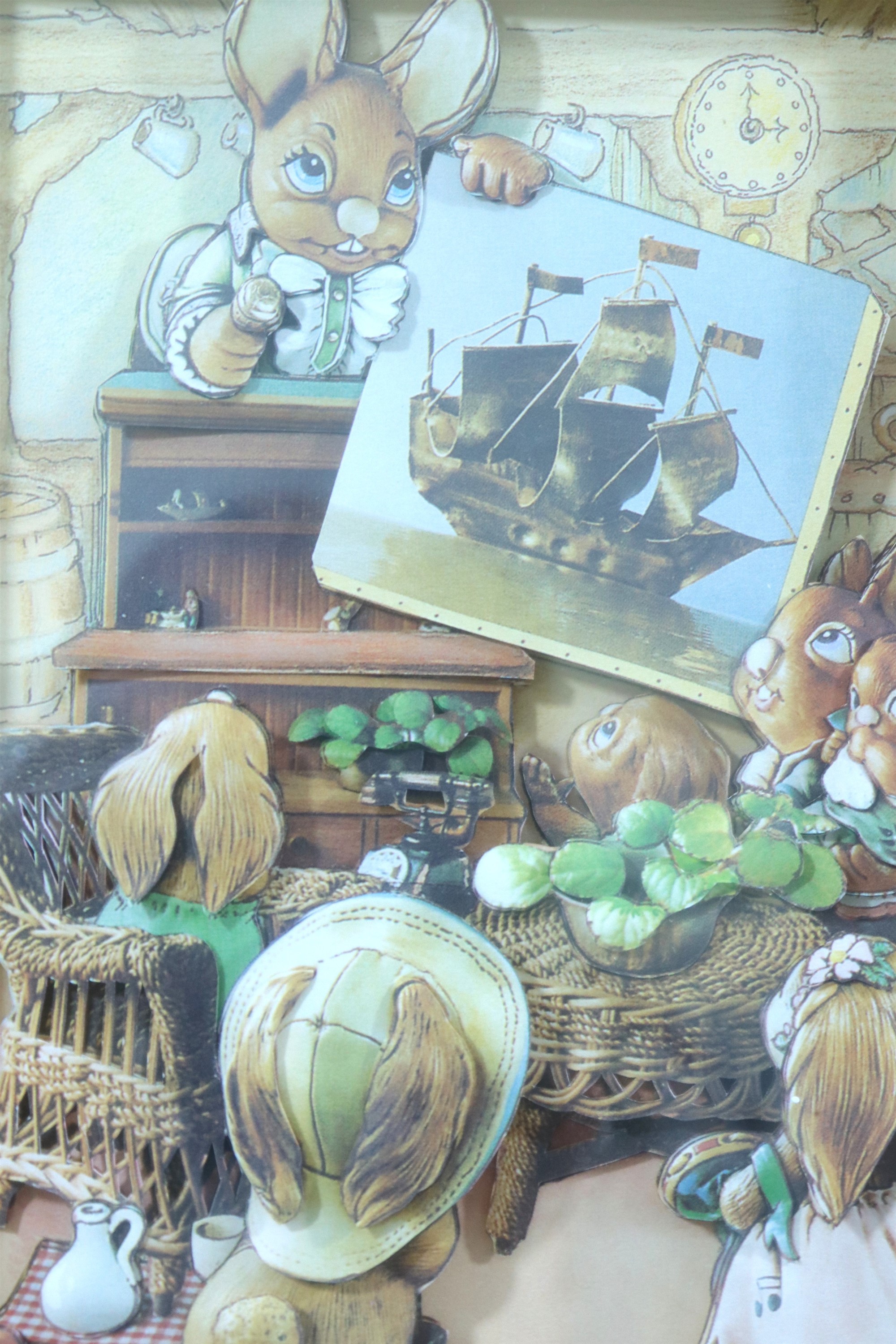 Three Pendelfin illustrations from "Village Tales", titled "The Famous Auction", "The Workshop of