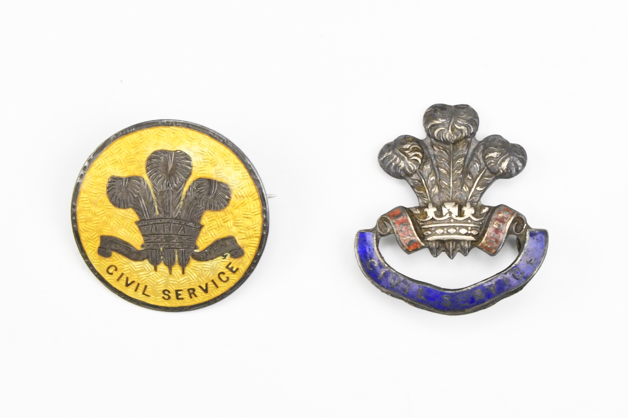 Two Prince of Wales' Own Civil Service Rifles enamelled sterling standard white metal sweetheart