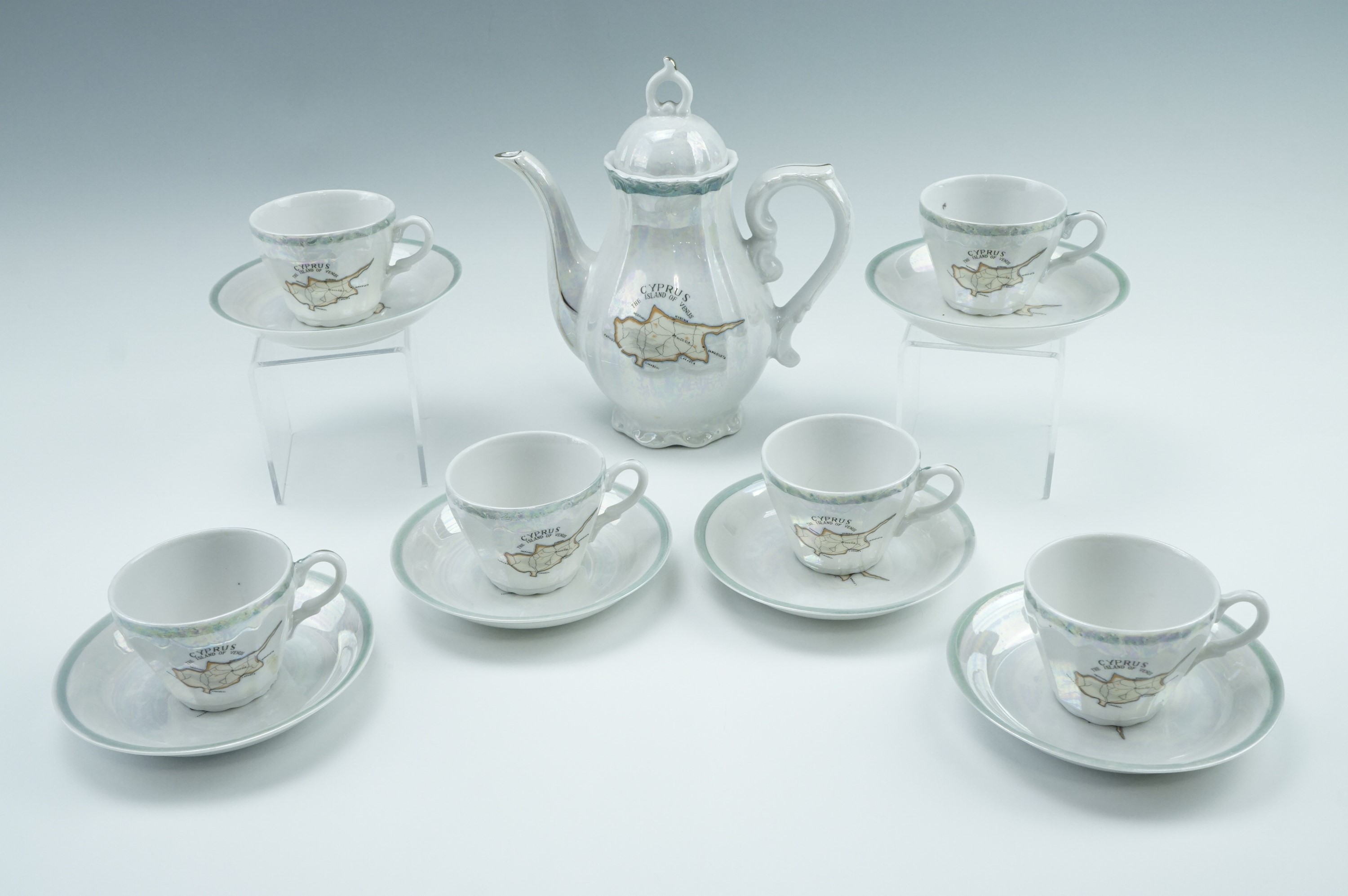 A 1950s Cyprus souvenir lustre tea set