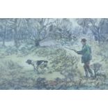 Henry Wilkinson, (1921-2011) A huntsman and his cocker spaniel retriever in woodland, limited