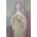 A late 19th, early 20th Century romantic portrait of "Easter Dawn", lithograph, in oak frame, 47