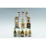 9 rum miniatures, including Lambs, Captain Morgan, etc, together with five Martell cognac