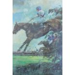 [ Horse Racing ] After Claire Eva Burton (British, b. 1955) "Bob Champion on Aldaniti", a dynamic,