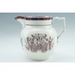 A 19th Century transfer decorated jug, having an armorial and "We are Odd Fellows When We Act and do