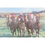 [ Horse Racing ] After Claire Eva Burton (British, b. 1955) "Turn for home", a dynamic depiction of
