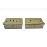 Two mid-20th Century tinpolate domestic savings boxes, 20 x 12 x 7, one lacking dividers