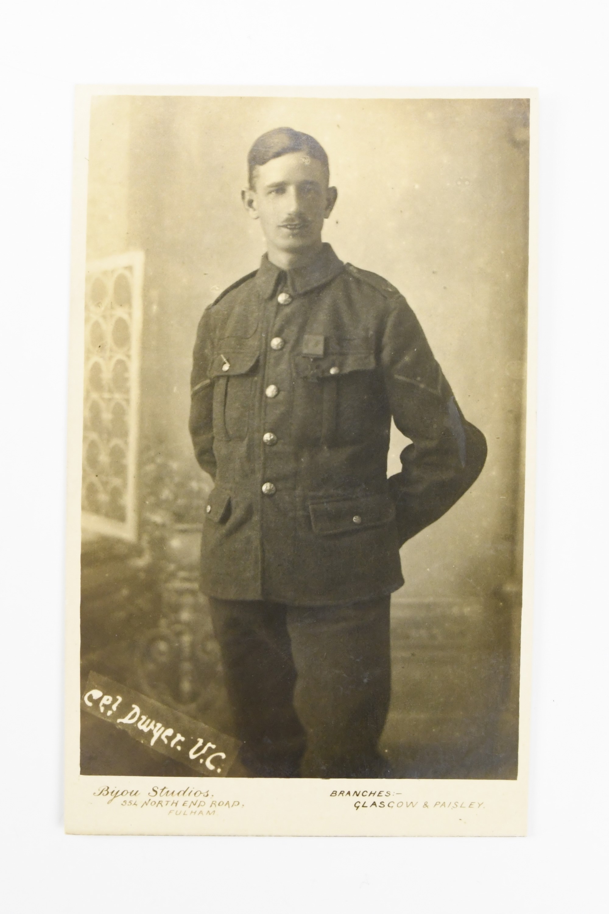 [ Victoria Cross ] A portrait postcard of Private Edward Dwyer. [Awarded the Victoria Cross for