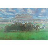 [ Horse Racing ] After Claire Eva Burton (British, b. 1955) "Newbury", a lively, vibrant display