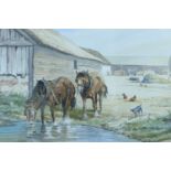 Max A S Hamblen (20th Century) A pair of watercolour farmyard scenes depicting working horses,