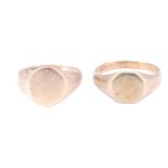Two 1960 9 ct gold signet rings, Birmingham, sizes L and O, 4.68 g,