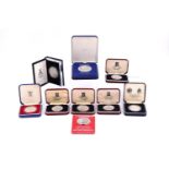 A group of silver proof Royal Commemoratives coins, including five by Pobjoy Mint, a 1972 Cayman