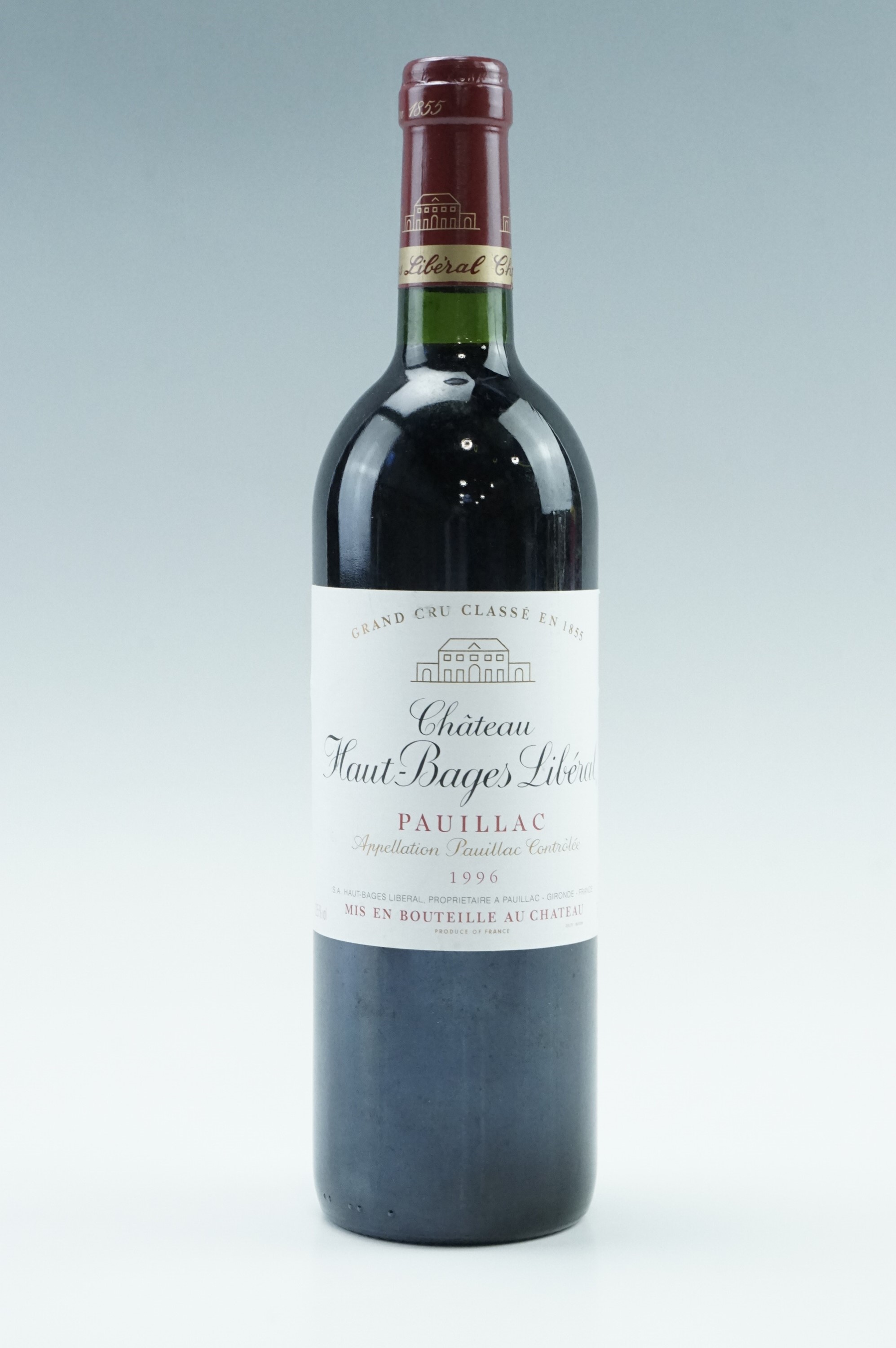 A bottle of 1996 Chateau Haut-Bages Liberal Pauillac wine