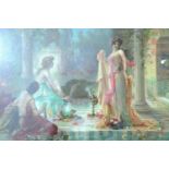 Two Victorian frivolous harem scenes, lithographic prints, each in card mount and parcel-gilt
