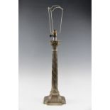 An Adam style electroplated columnar table lamp by R. Stewart, Glasgow, having a floral entwined