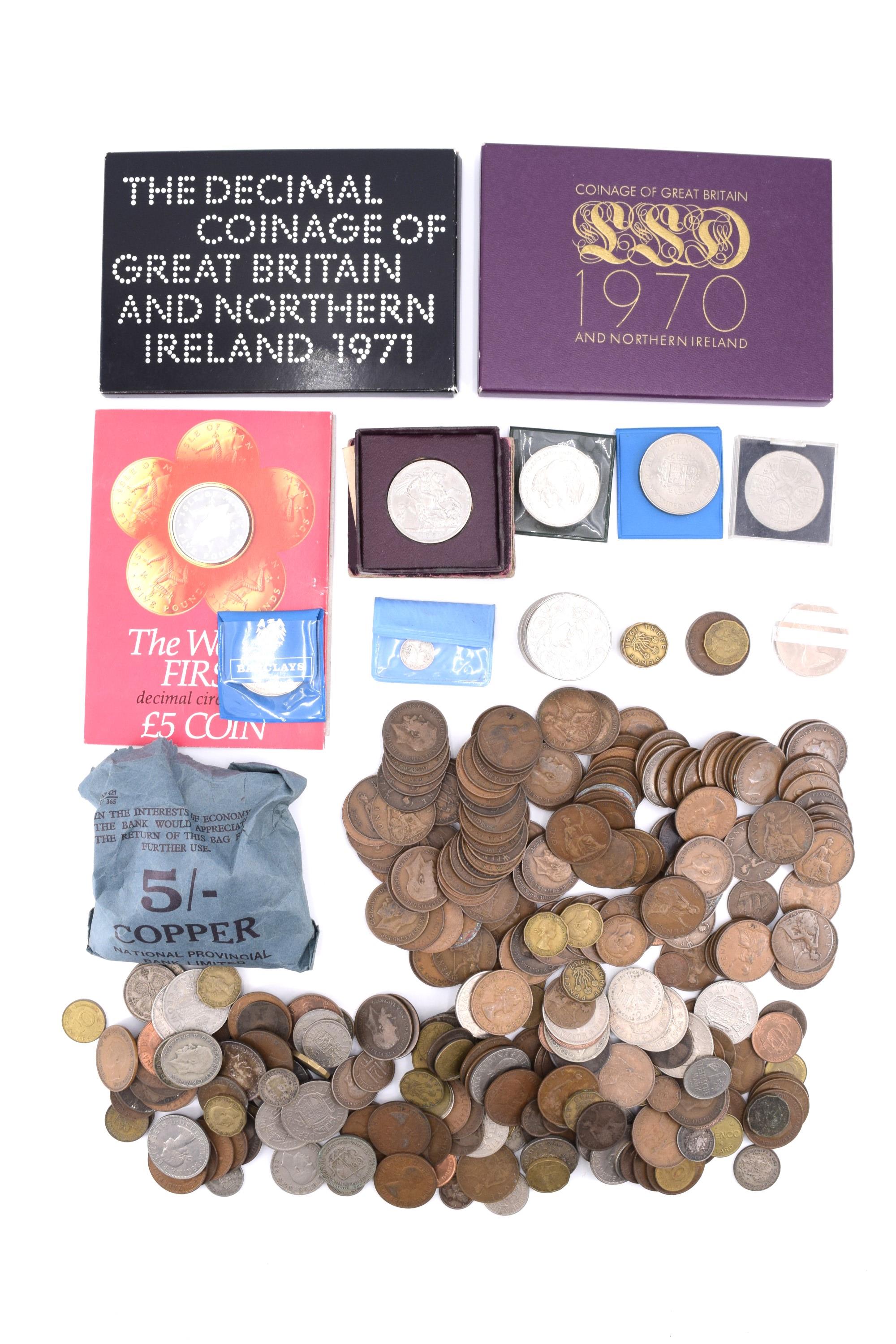 A group of GB and commemorative coins and coin sets, including "1970 Coinage of Great Britain and