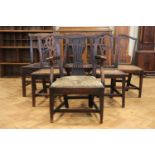 A harlequin set of six George III country dining chairs, various woods