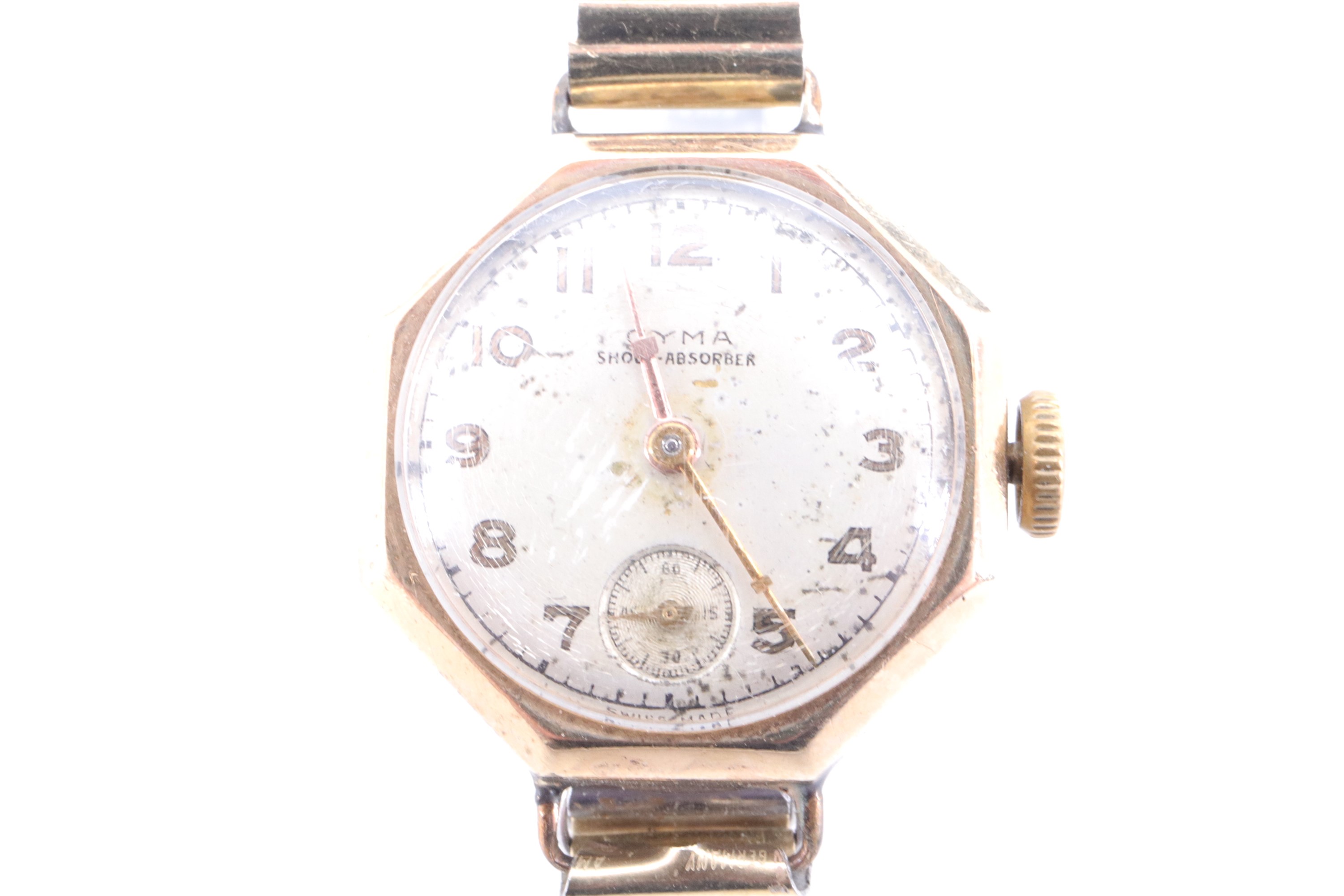 A Cyma 9 ct gold wristlet watch, having a 15 jewel shock-absorber movement, the silvered dial having - Image 3 of 3