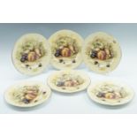 Six Aynsley Orchard Gold dinner plates, transfer decorated with fruit, late 20th Century, 27 cm