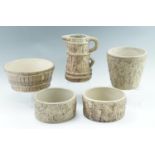 Four 20th Century Hillstonia stoneware vases / cachepots and a jug, jug 19.5 cm
