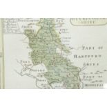 A 18th Century map of Buckinghamshire, with a history of the county, watercolour tinted engraving,