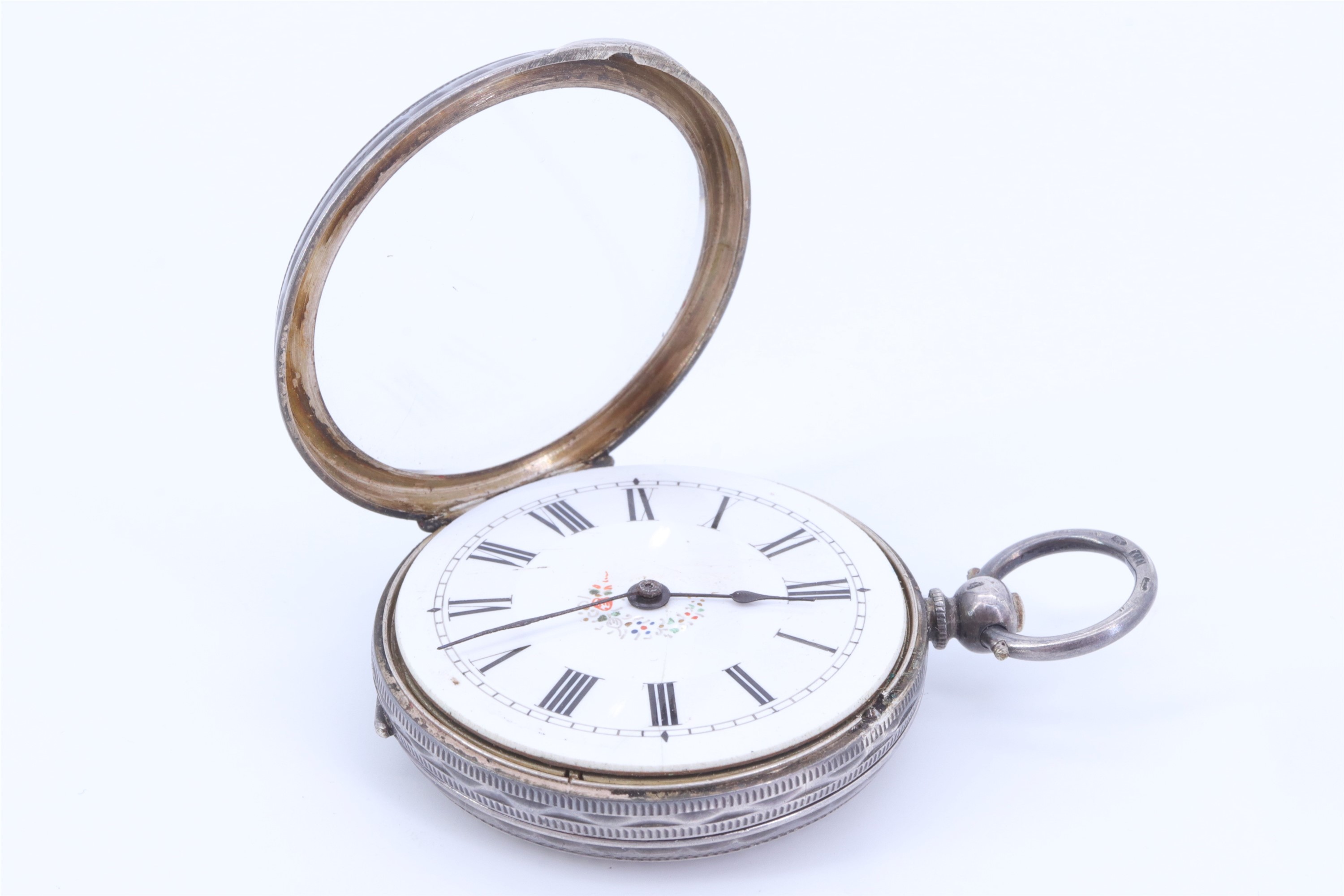 A 19th Century lady's silver fob watch, having a key wind and set movement, an enamelled white dial,