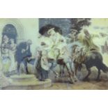 A late 19th Century romantic crystoleum depicting a gentleman on horseback departing from a lady and