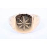 A 9 ct gold signet ring, the matrix engraved with a star, London, 1967, 5.07 g, size U