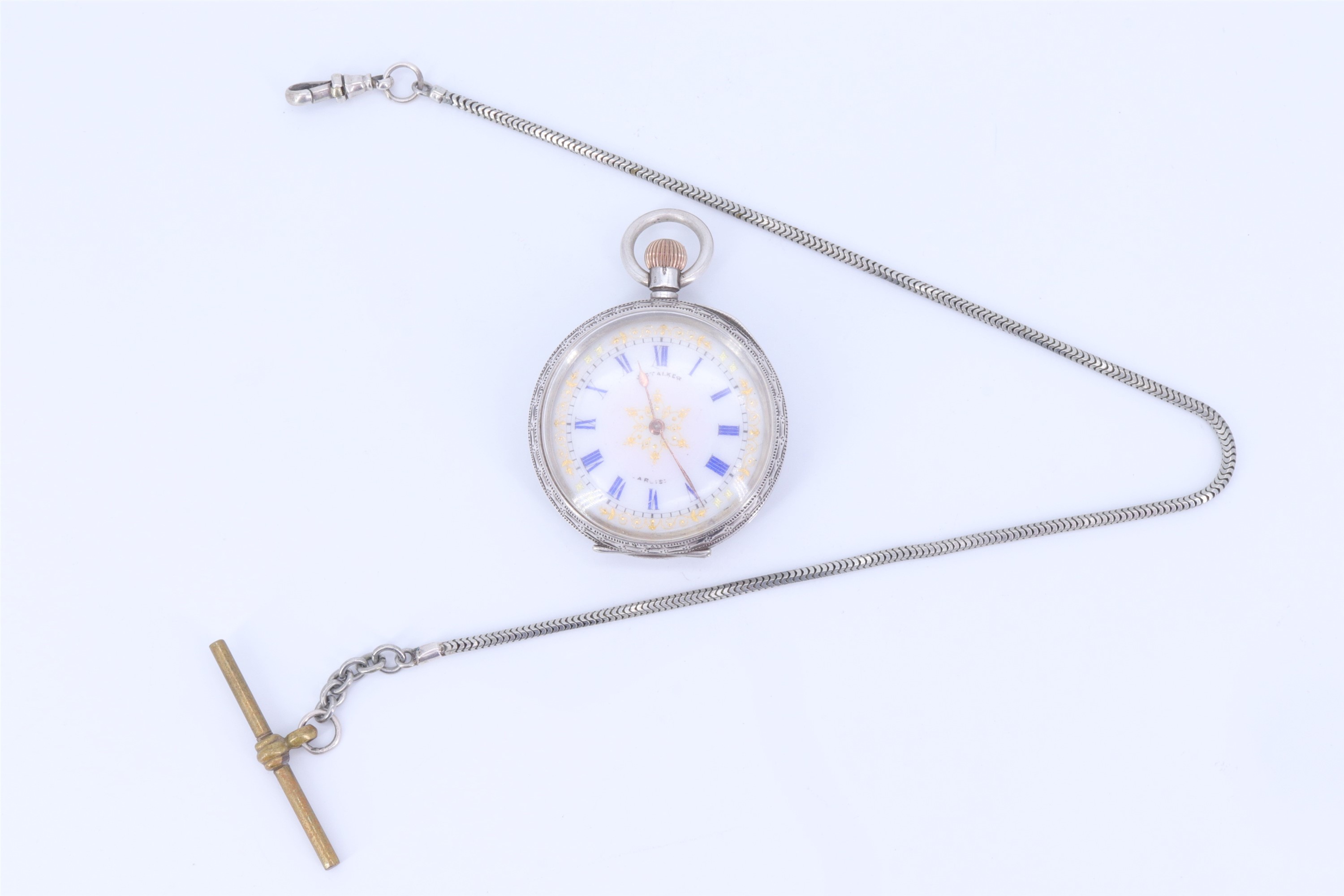 A early 20th Century lady's Swiss silver fob watch, having a crown wind and set movement, with a