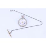 A early 20th Century lady's Swiss silver fob watch, having a crown wind and set movement, with a