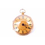 A Victorian lady's 18 ct gold fob watch, having a key set and wind fusee movement, engine turned and
