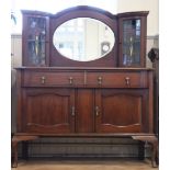 An early 20th Century leaded-glazed and mirror-backed mahogany sideboard, 137 cm x 48 cm x 113 cm