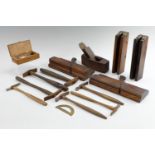 Various vintage tools comprising jewelers' hammers, moulding planes, including glazing rails planes,