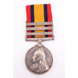 A Queen's South Africa Medal with three clasps to 2997 Pte A Nevin, 1st Battalion Border Regiment