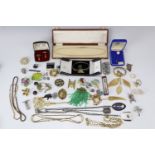 A late 20th Century jewellery box and a small quantity of costume jewellery, including stainless