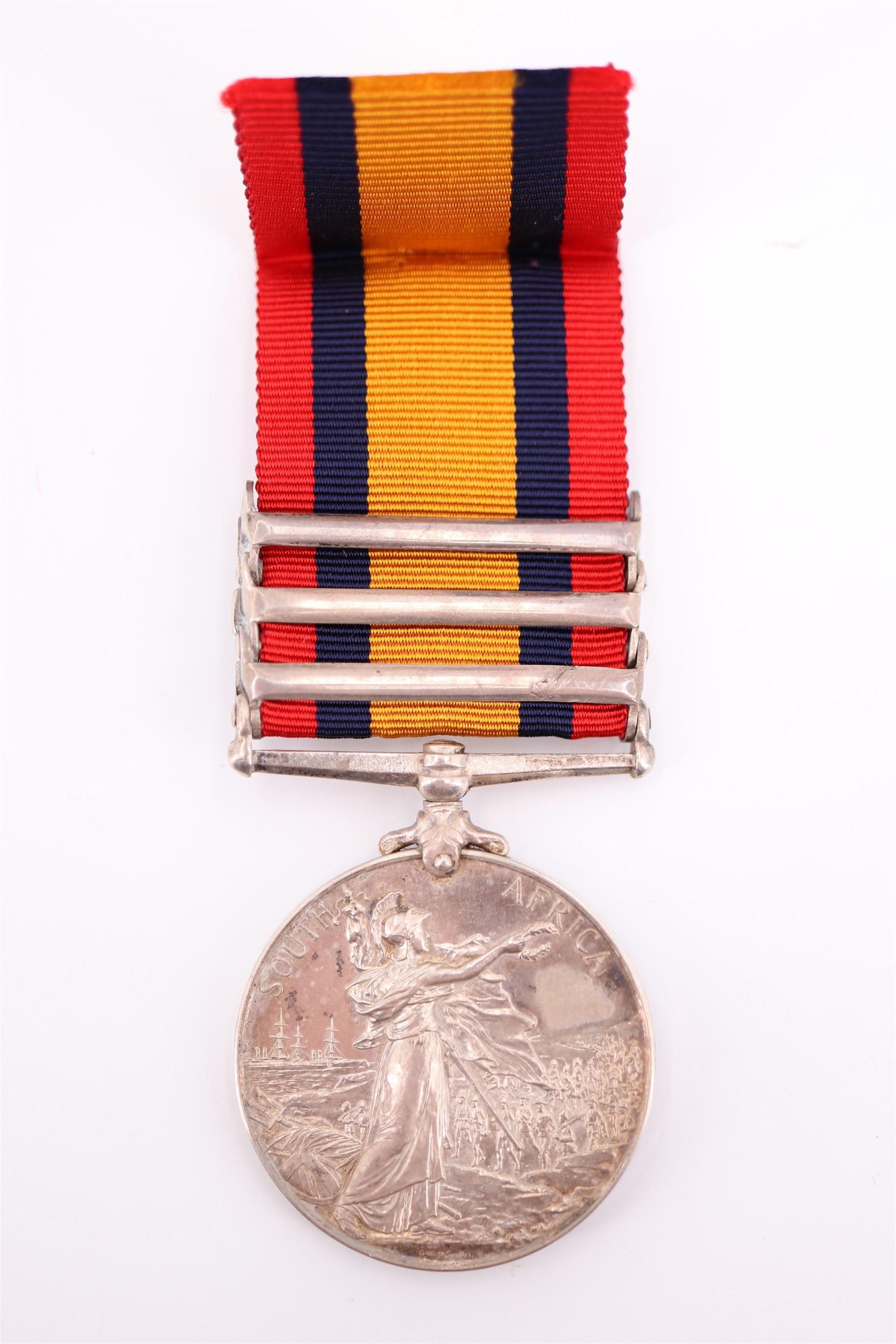 A Queen's South Africa Medal with three clasps to 3900 Pte R Hewitson, 1st Battalion Border Regiment - Image 2 of 5