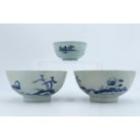 Two 18th Century Chinese blue and white bowls from the Nanking Cargo, both bearing paper lot