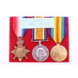 A 1914-15 Star, British War and Victory Medals to 14491 Pte T J Hanson, East Lancashire Regiment