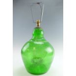 A late 20th Century free blown glass table lamp of ovoid form, 44 cm to top of lamp holder