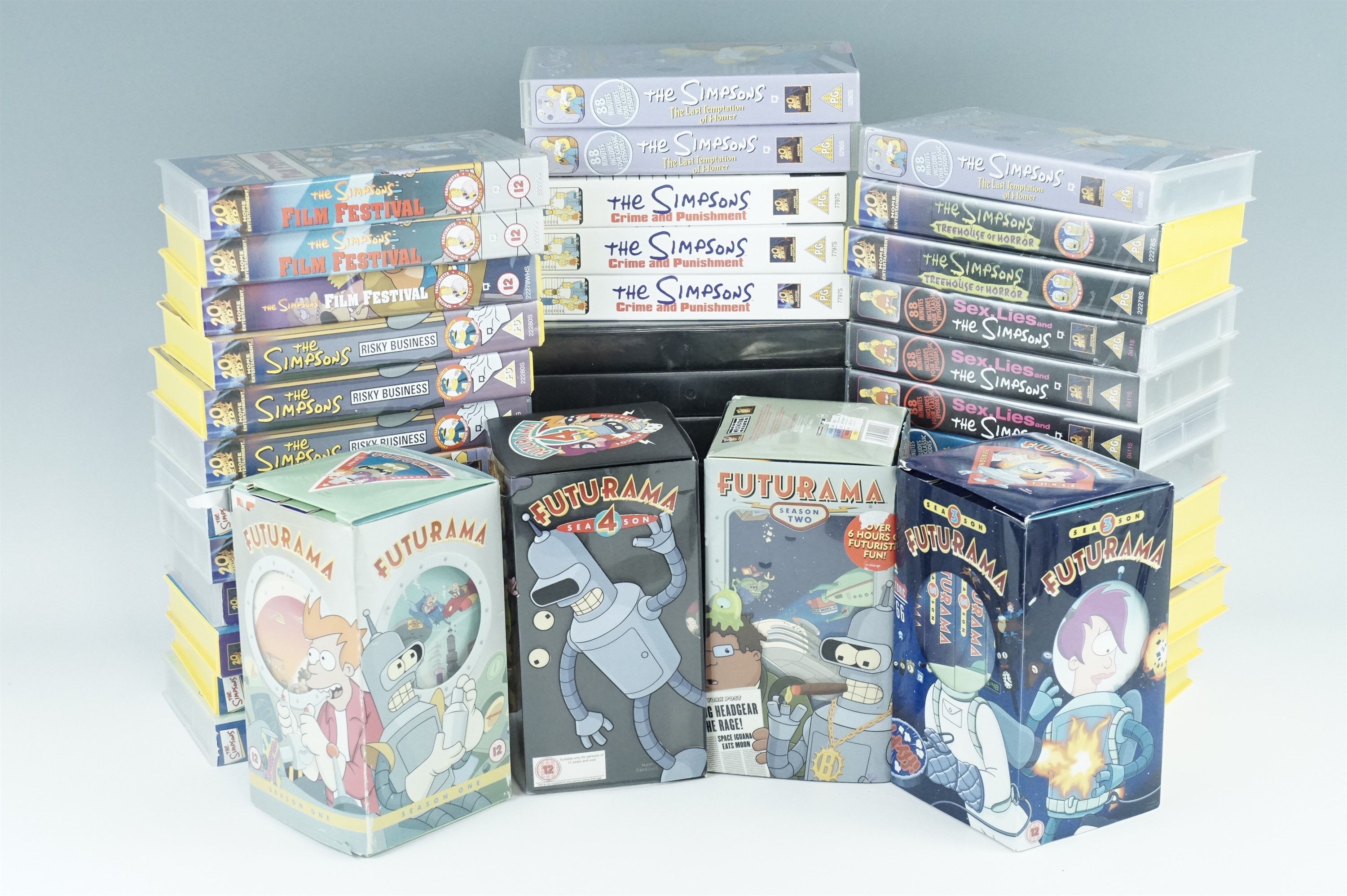 A large quantity of The Simpsons and Futurama VHS videos