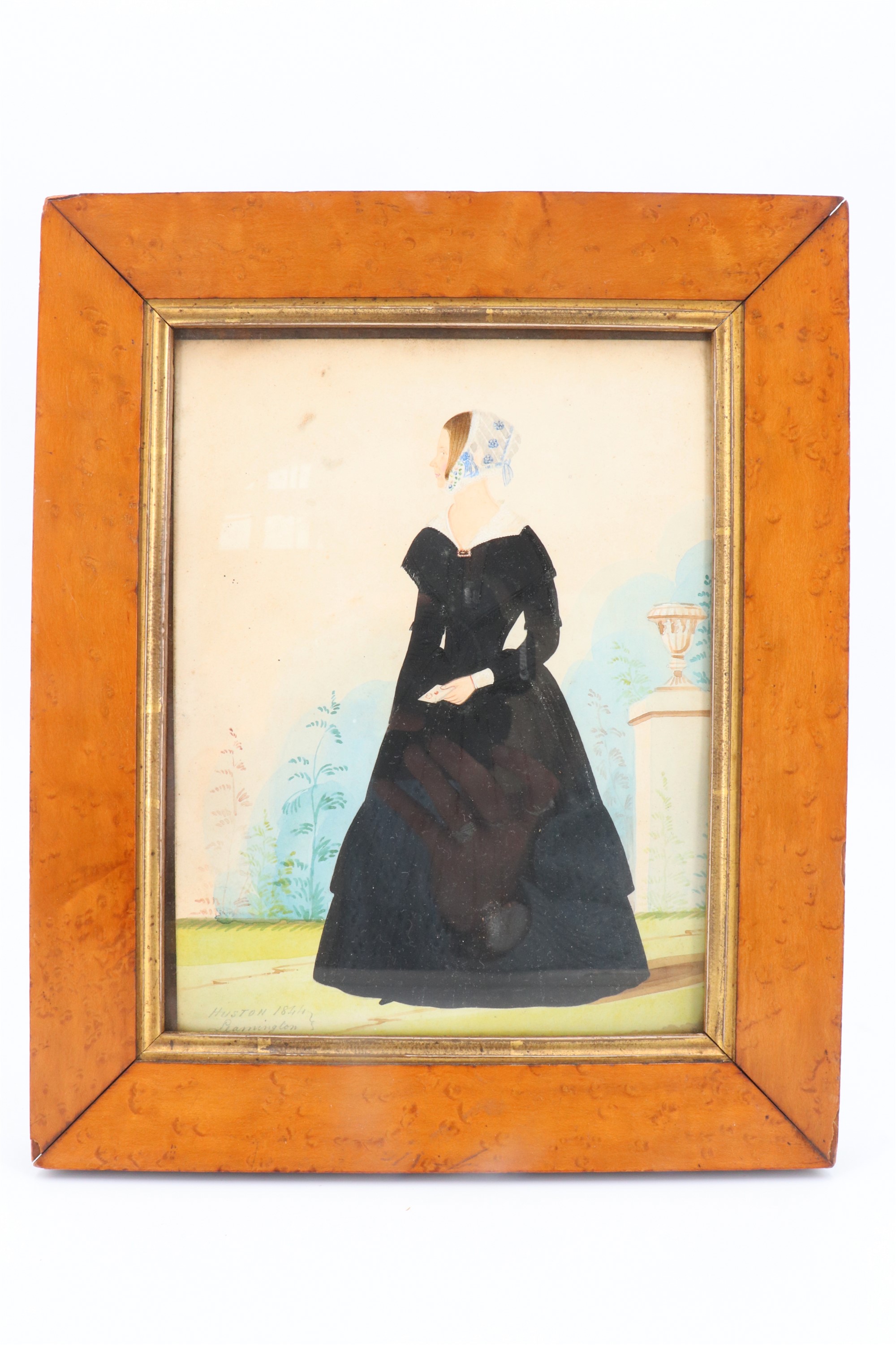 Huston (British, 19th Century) A naive full length profile portrait of a Victorian lady in - Image 2 of 2