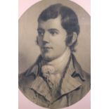 An early 20th Century portrait print of Robert Burns, card mounted in parcel gilt frame under glass,