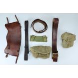 A Home Guard leather belt (lacking buckle), webbing pouches and rifle sling, together with a