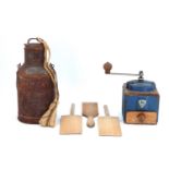 Kitchenalia including a milk churn, 30 cm high, butter patts and coffee mill