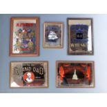 Five late 20th Century small whisky and spirits advertising mirrors, largest 25 cm x 34 cm
