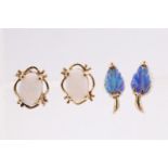 Two pairs of late 20th Century opal set yellow metal stud earrings, each respectively being an