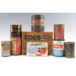 A quantity of vintage canned foods (intact) including "Swanson" dried whole eggs, "Benedict" peas