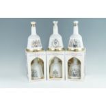 Six Bells "The Celebration Scotch" decanters of whisky, three boxed