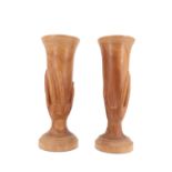 A pair of Pervis Young (Pitcairn Island) turned and carved wood vases, 29.5 cm