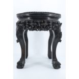 A Chinese marble-topped carved hardwood stand, late 19th / early 20th Century, 36 cm x 39 cm